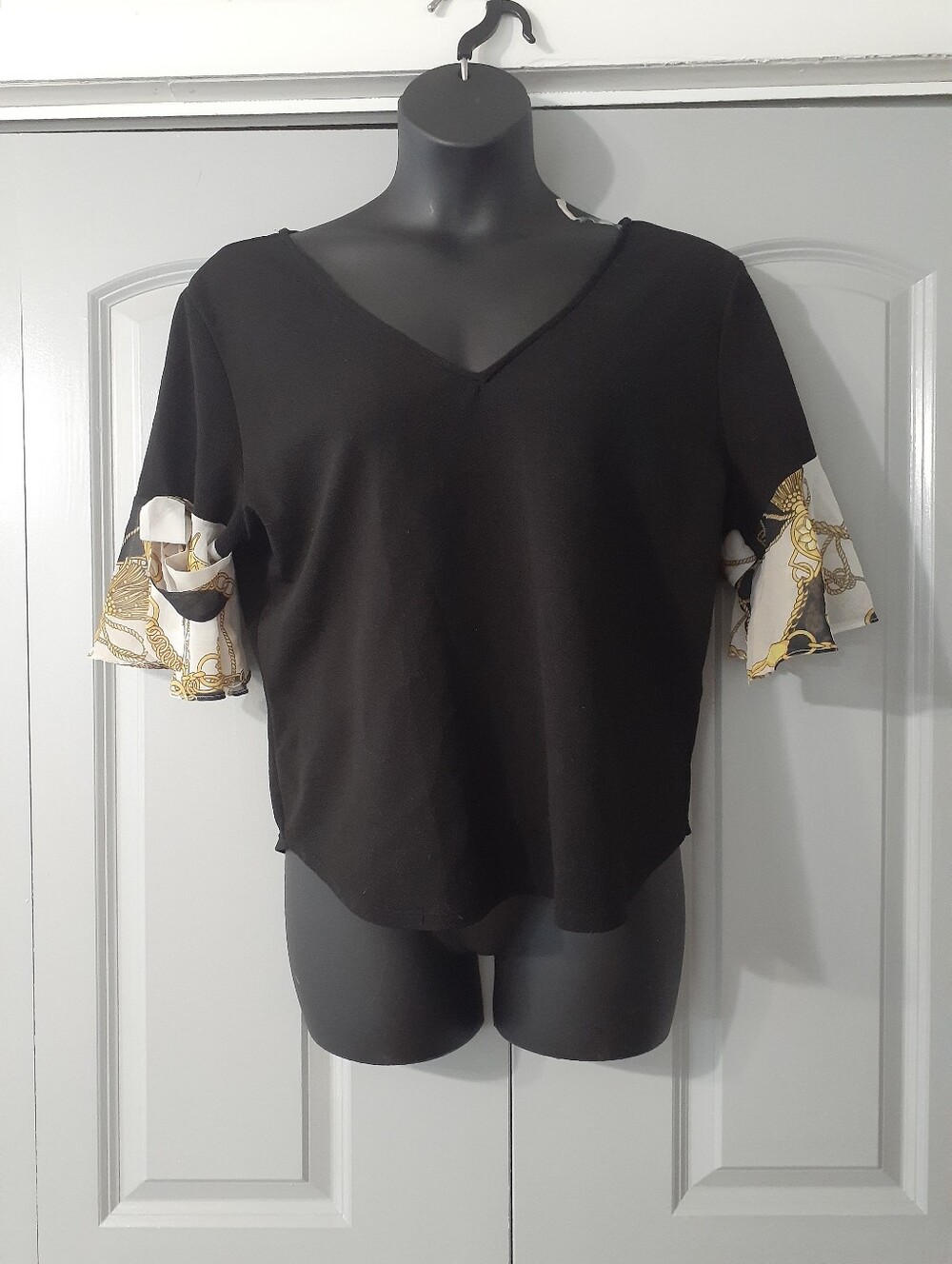 7th Avenue New York & Company Black Tie Neck Blouse